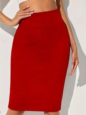 The Limited Vibrant Red High-Waisted Midi Skirt. NEW WITH TAGS